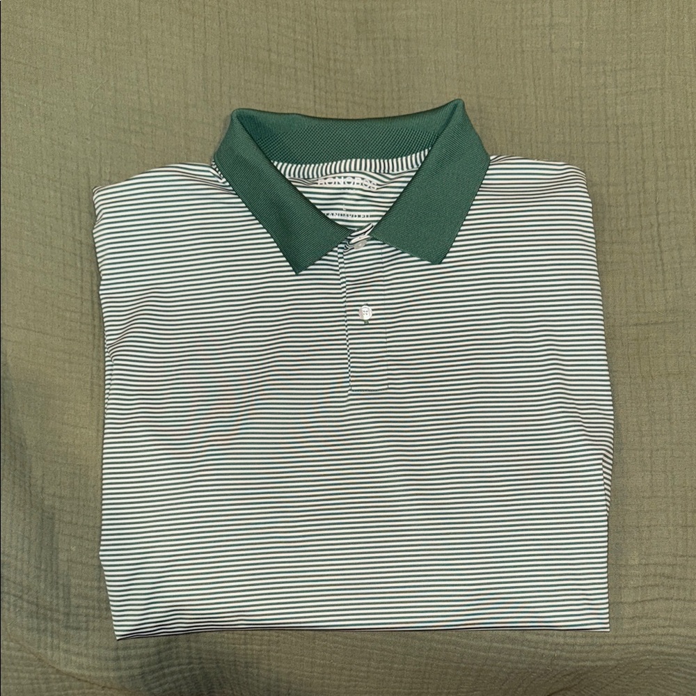 Bonobos Green and White Striped Polo Shirt Large